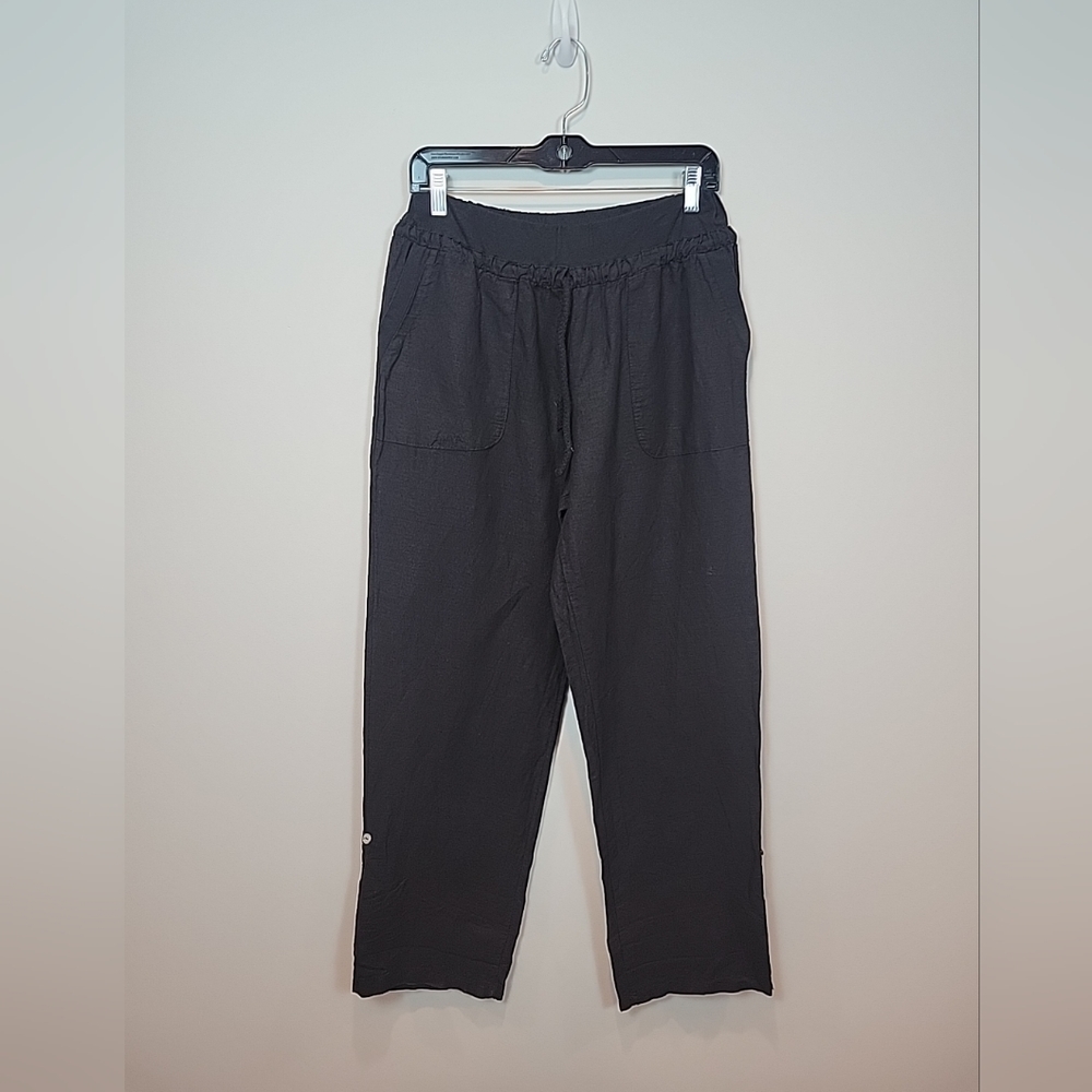 Belle France‎ Linen Pants Pull On Black Women Lightweight Drawstring Pants